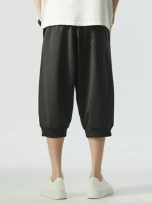 Pantalones Capri Holgados Con Letra Impresa De Talla Grande Para Hombres, Perfectos Para La Primavera Y El Verano - Negro - Ver 6