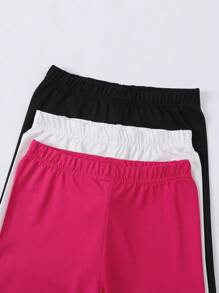 SHEIN Young Girl 3pcs/Set Letter Printed Short Sleeve Top And Shorts Casual Outfit In 3 Colors, Summer, School, Campus, College - Multicolor - View 6