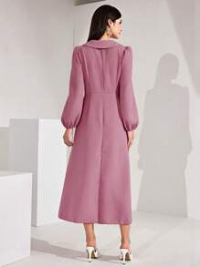 Modelyn Của phụ nữ Tay áo lồng đèn Nút Trang trí Đầm - Hồng - Xem 2