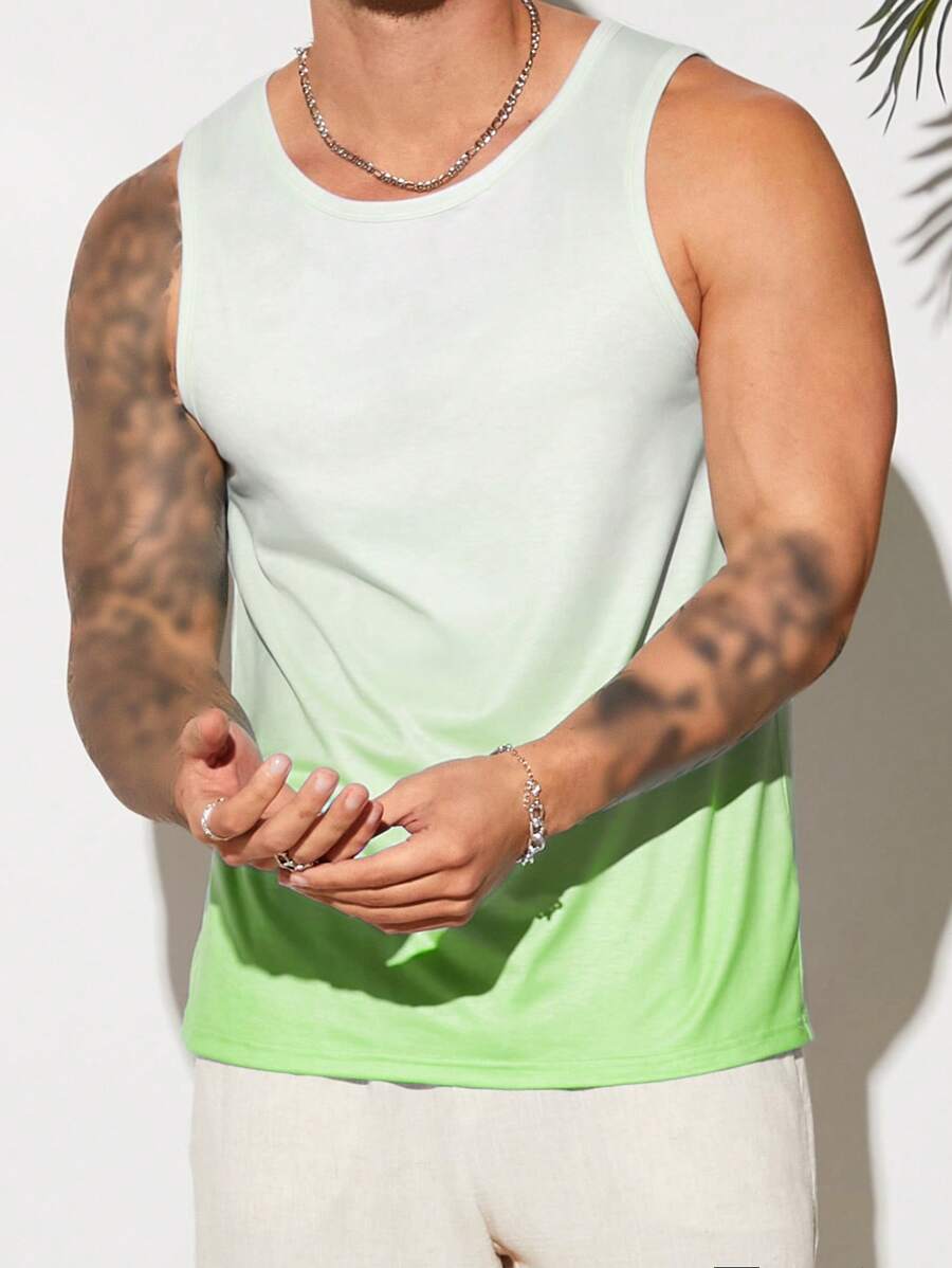 Manfinity VCAY Men's Casual Ombre Print Tank Top - Green - View 1