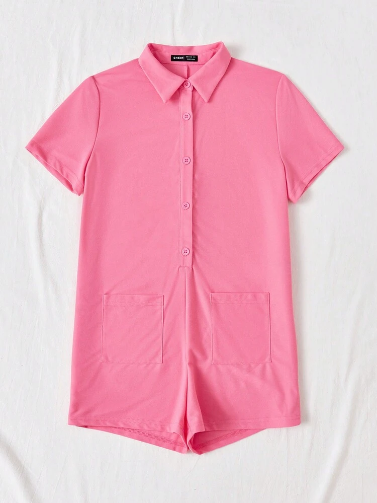 Women's Solid Color Short Sleeve Shirt Romper