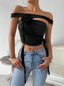 Zolique Của phụ nữ Xù Hoa Sen Hoa Áo ba lỗ Với Dây đai - màu đen - Xem 1