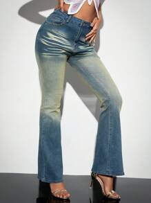 SHEIN BAE 性感熱辣流蘇低腰喇叭牛仔褲