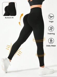 Yoga Basic Màu thuần Liền mạch Quần Xà cạp thể thao - màu đen - Xem 1