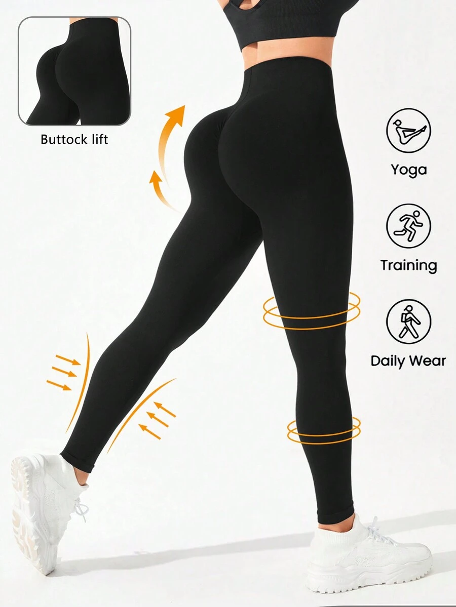 Yoga Basic Màu thuần Liền mạch Quần Xà cạp thể thao - màu đen - Xem 1