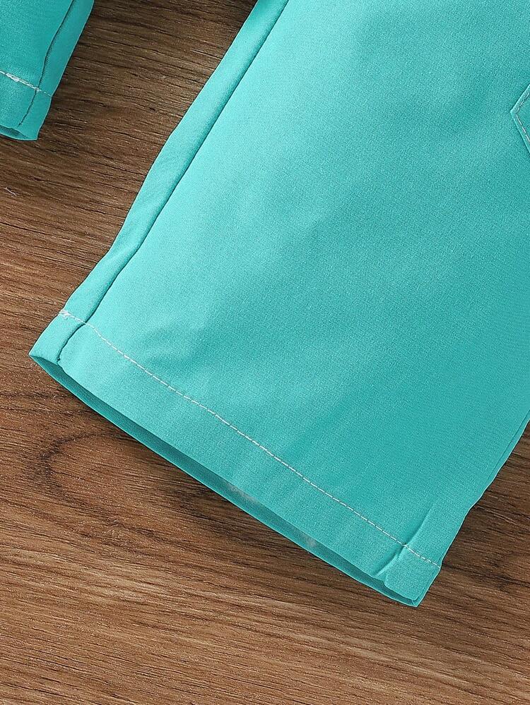 Baby Girl Fashionable Color Block Flower Printed Top And Solid Color Long Pants Summer Outfit