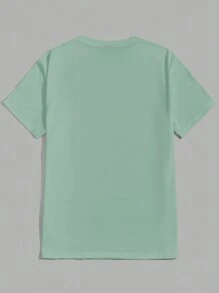 SHEIN Men's Solid Color Round Neck Short-Sleeved Home Clothing Top - Green - View 2