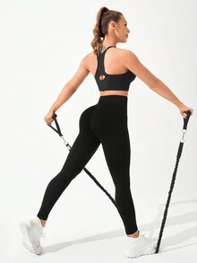 Yoga Basic Màu thuần Liền mạch Quần Xà cạp thể thao - màu đen - Xem 3