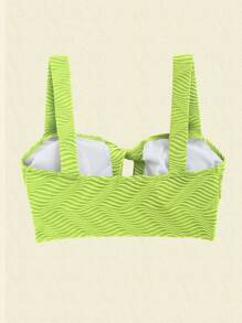 SHEIN Swim Women's Solid Color Textured Twist Cutout Bikini Top Summer - Green - View 2