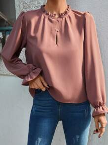 EURMUSE Women's Puff Sleeve Stand Collar Shirt - Dusty Pink - View 4