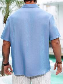 Manfinity RSRT Men's Plus Size Palm Tree Print Short Sleeve Shirt - Blue - View 2