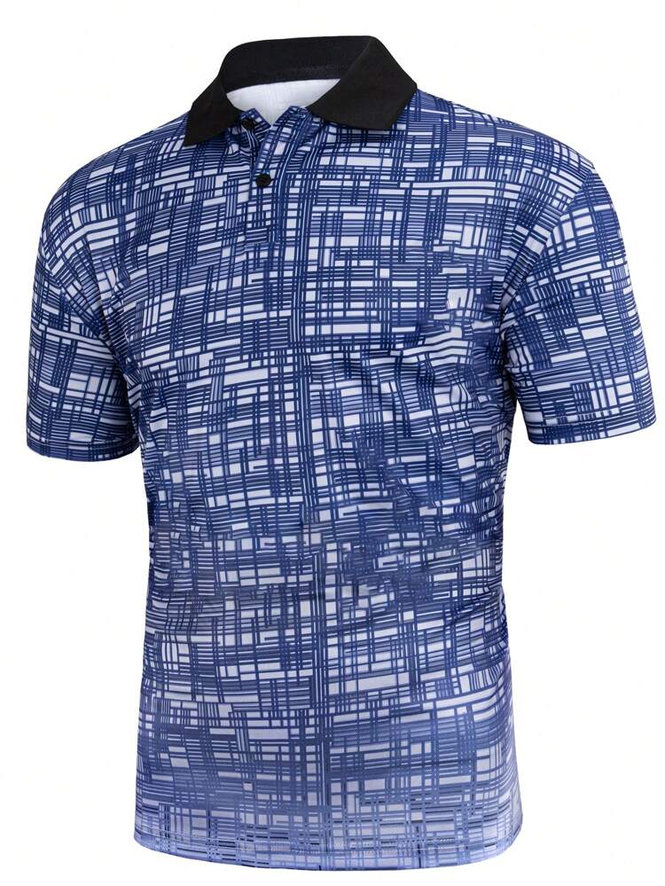 Men's Plus Size Printed Patchwork Turn-Down Collar Short Sleeve Polo Shirt