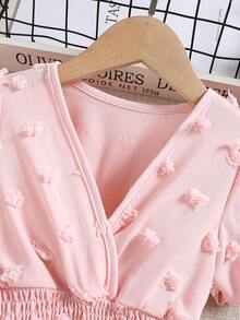 SHEIN Váy dài dài đến thắt lưng màu hồng cổ chữ V dành cho cô gái trẻ, trang phục phù hợp cho gia đình (3 chiếc được bán riêng) - Hồng - Xem 5