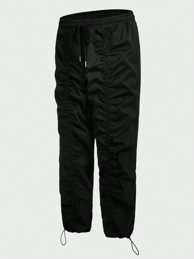 Men's Pleated Woven Casual Pants With Side Pockets