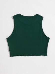 SHEIN Essnce Women's Glasses & Letter Print Lettuce Trim Tank Top - Dark Green - View 2