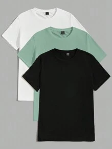 SHEIN Men's Solid Color Round Neck Short-Sleeved Home Clothing Top - Green - View 1