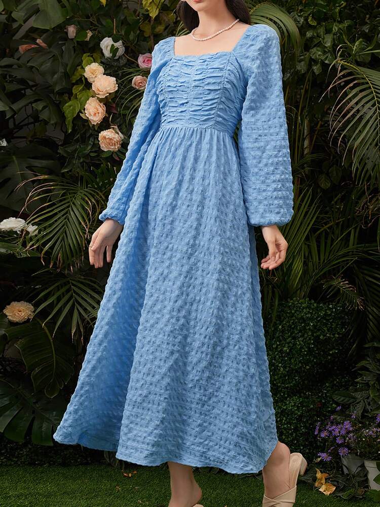 Women's Square Neck Lantern Sleeve Dress