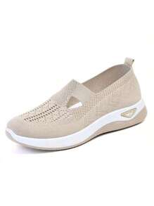 Zapatos Planos Para Mujer Con Suela Gruesa Y Transpirable De Malla Con Plantilla Cómoda, Zapato Casual Para Primavera, Verano Y Otoño, Disponible En Colores Kaki, Morado Y Negro