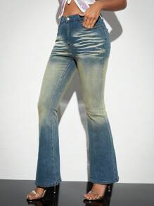 SHEIN BAE 性感熱辣流蘇低腰喇叭牛仔褲