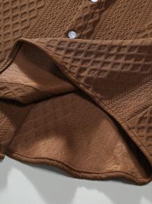 Manfinity Homme Men's Vacation Casual Style Jacquard Knit Short-Sleeve Shirt And Shorts Set, For Hawaiian Beach Vacations, Music Festivals, And Everyday Wear. Great Gift For Boyfriends Or Husbands, Cozy Outfits - Coffee Brown - View 3