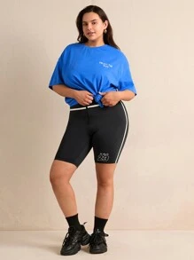 Forever 21 Plus Size Alphabet Printed Zipper Fly Half Placket Cycling Shorts - Black - View 5