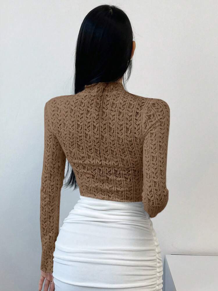 Women's Lace Stand Collar Long Sleeve Base Shirt,Back To School Clothes