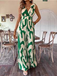 SHEIN Unity Ladies' Random Printed Wide-Leg Jumpsuit - Green - View 4