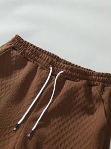 Manfinity Homme Men's Vacation Casual Style Jacquard Knit Short-Sleeve Shirt And Shorts Set, For Hawaiian Beach Vacations, Music Festivals, And Everyday Wear. Great Gift For Boyfriends Or Husbands, Cozy Outfits - Coffee Brown - View 5