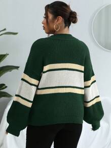 Calvaya Plus Colorblock Half Zip Drop Shoulder Sweater, Winter Knit Pullover Fall Autumn - Dark Green - View 2