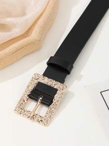 1 件女士休闲腰带，带金属石纹和 D 形环扣，百搭，夏季新款，适合所有季节，夏季、秋季、万圣节 - 黑色 - 查看 2