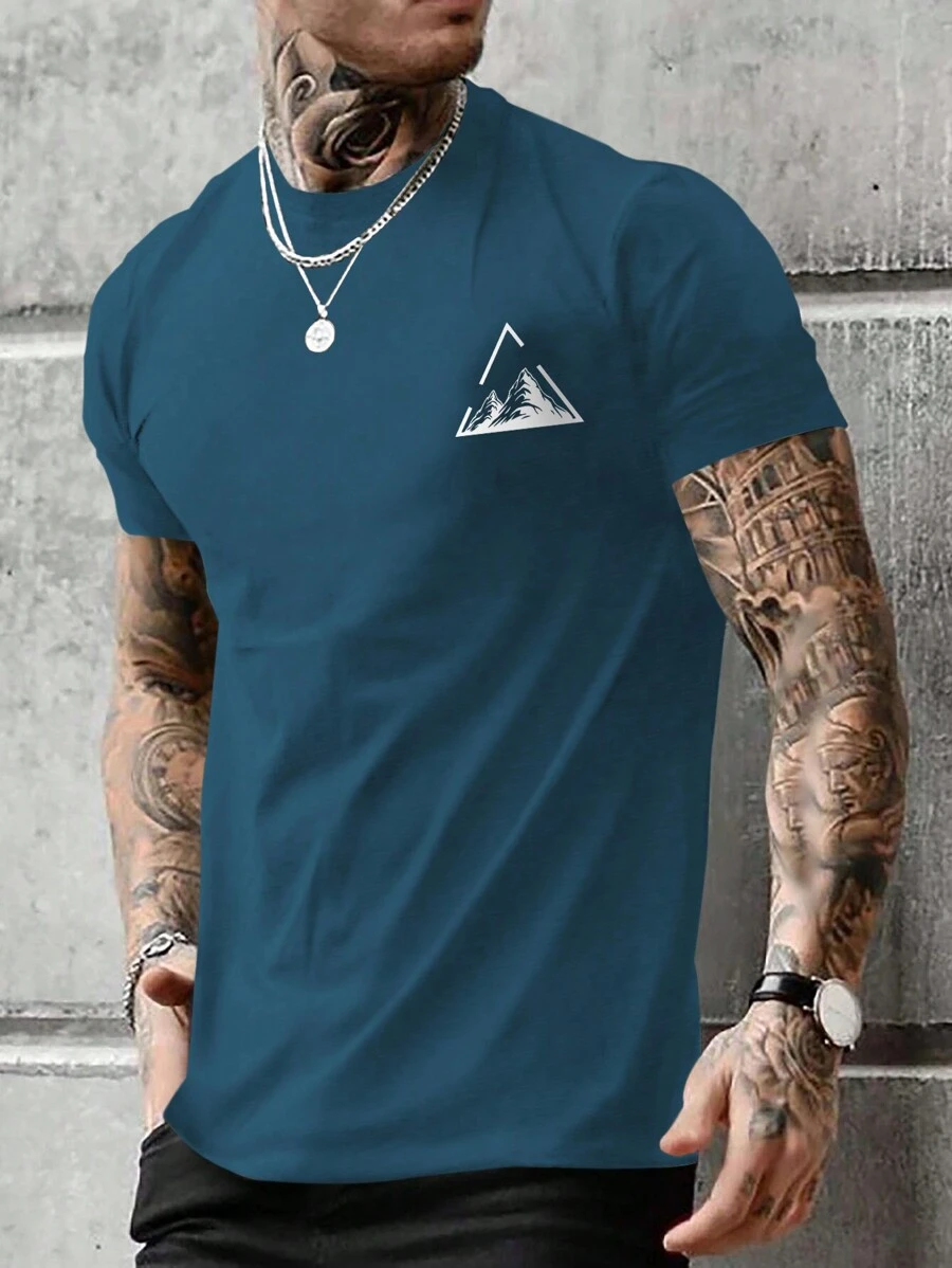 Manfinity LEGND Nam In Núi Vòng cổ Áo thun - Màu xanh hải quân - Xem 1