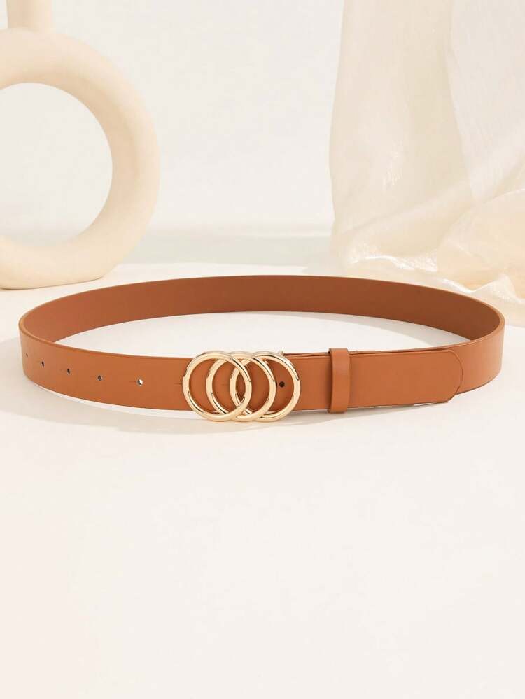 1pc Gold 3-Ring Buckle Casual, Match-Up, New Fashion Summer Ladies Waist Belt, Suitable For Various Festivals, Business, Daily, Parties Summer, School Fall, Autumn, Halloween