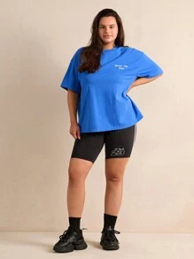 Forever 21 Plus Size Loose Fit Drop Shoulder T-Shirt With Letter Print - Royal Blue - View 3