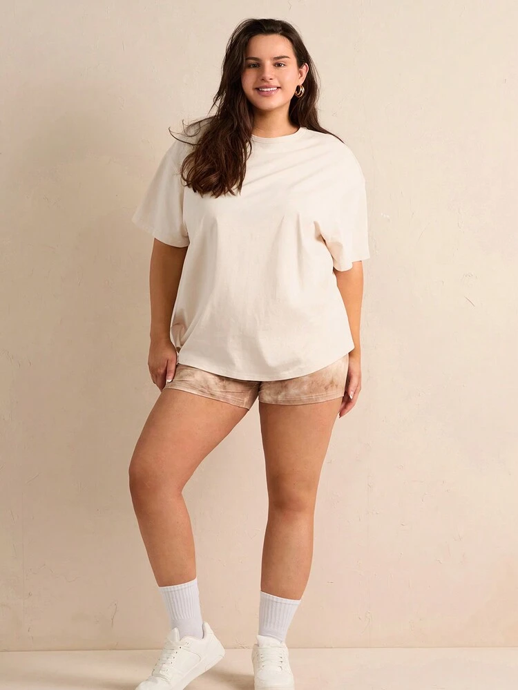 Plus Size Women's Palm Tree & Letter Print Round Neck T-Shirt