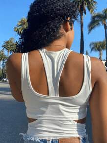 INAWLY Ladies' Solid Color Hollow Out Tank Top With Wide Straps - White - View 1