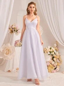 Elegantes, minimalistisches, einfarbiges, hochgeschnittenes A-Linien Trägerkleid für die Hochzeit