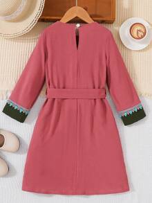 SHEIN 年轻女孩碎花长袖连衣裙 - 粉色 - 查看 2