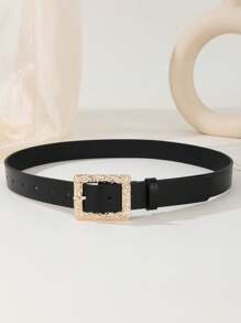 1 件女士休闲腰带，带金属石纹和 D 形环扣，百搭，夏季新款，适合所有季节，夏季、秋季、万圣节 - 黑色 - 查看 3