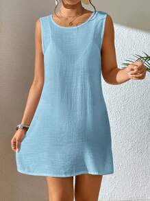 SHEIN Swim Women's Sleeveless Dress With Open Back Design,Summer Beach - Baby Blue - View 3
