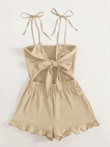 Breezaya Women's Front Tie Wrap Cami Romper - Khaki - View 3