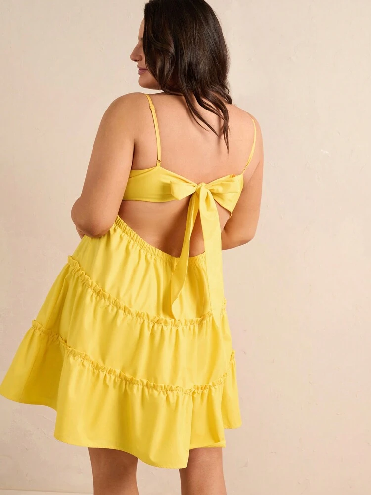 Plus Size Solid Color Spaghetti Strap Backless Dress