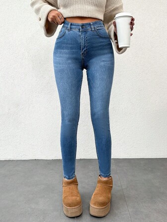 SHEIN PETITE Lässige gewaschenehose mit Skinny-Passform
