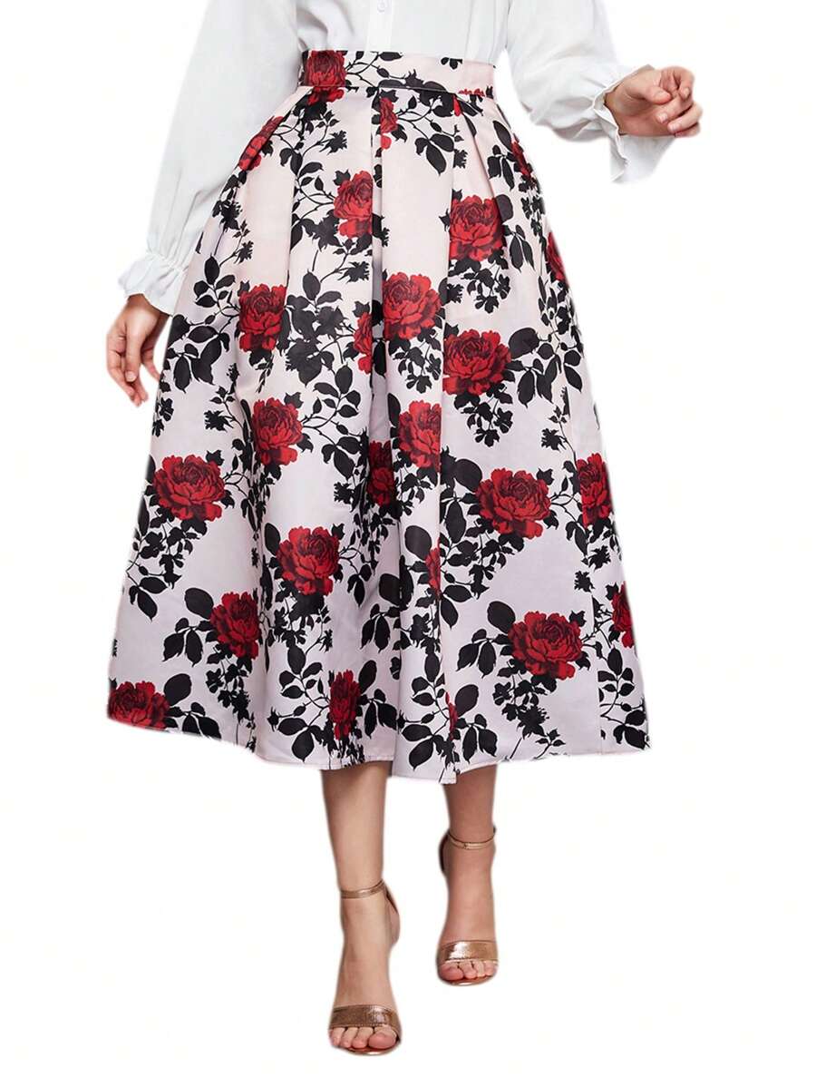 SHEIN Clasi Boxy Pleated Floral Print Skirt - Multicolor - View 1