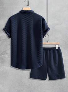 Manfinity Homme Set Di Camicia E Pantaloncini A Texture Solida Da Uomo