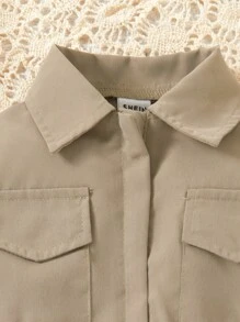 Fashionable Solid Color Cargo Jumpsuit With Gathered Waist For Baby Boys - Light Grey - View 3