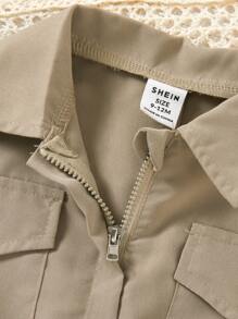 Fashionable Solid Color Cargo Jumpsuit With Gathered Waist For Baby Boys - Light Grey - View 5