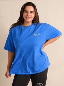 Forever 21 Plus Size Loose Fit Drop Shoulder T-Shirt With Letter Print - Royal Blue - View 2