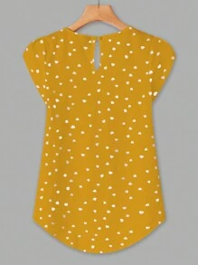 EMERY ROSE Blusa de mujer con estampado de lunares, mangas de pétalos plisados - Amarillo - Ver 2