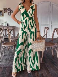 SHEIN Unity Ladies' Random Printed Wide-Leg Jumpsuit - Green - View 5