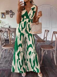 SHEIN Unity Ladies' Random Printed Wide-Leg Jumpsuit - Green - View 7